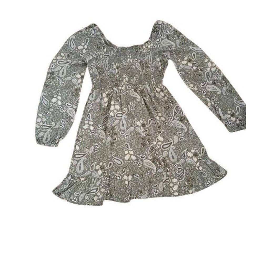Derek Heart NWT Lichen Green Paisley Smocked Mini Dress S Small Boho Cottagecore - Picture 3 of 11